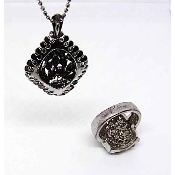 VTG Multicolor Pendant Rhinestone Necklace & Ring Matched Set Silver Tone SEE - Picture 4 of 7